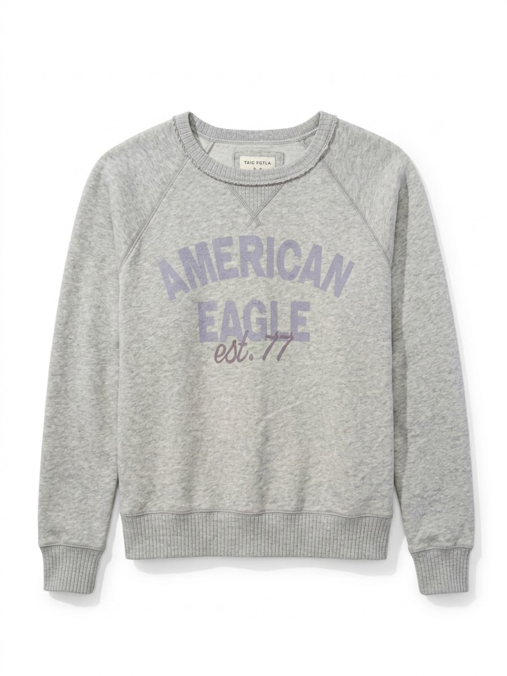 American Eagle Outfitters Gray Crewneck Sweatshirt with Lavender Logo